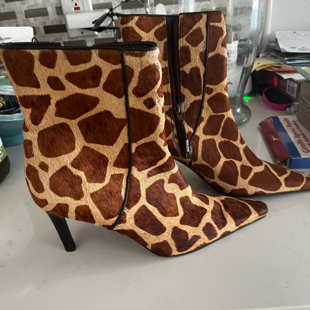 Ralph Lauren Brown Giraffe Print Heeled Boots
